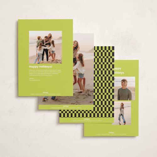 This is a lime new year photo cards with standard by Rachel Cassel called neon printing on recycled smooth signature in standard