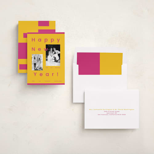This is a candy new year photo cards with standard by Rachel Cassel called spacey printing on recycled smooth signature in standard
