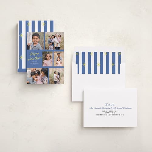 This is a blue jay new year photo cards with standard by Cass Loh called playful pop printing on recycled smooth signature in standard