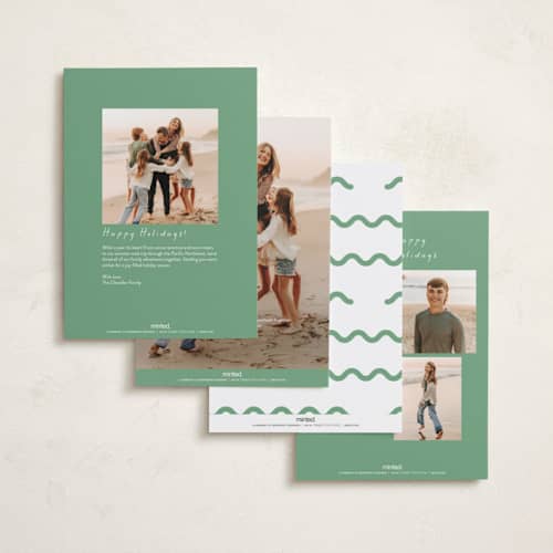 This is a spearmint new year photo cards with standard by Blustery August called party squiggle printing on recycled smooth signature in standard