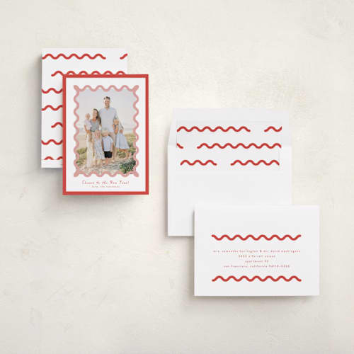 This is a candy cane new year photo cards with standard by Blustery August called party squiggle printing on recycled smooth signature in standard