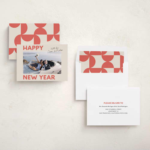 This is a candy cane new year photo cards with standard by Carmia C. called big and bold printing on recycled smooth signature in standard