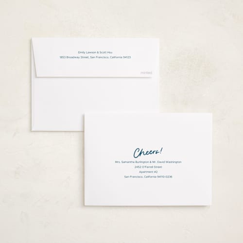 This is a blue jeans new year photo cards with standard by Abbigail Lim called a simple cheers printing on recycled smooth signature in standard