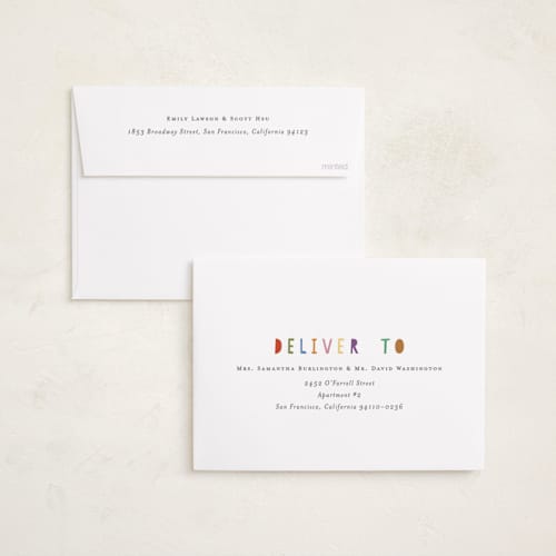 This is a rainbow new year photo cards with standard by lulu and isabelle called a year of colors printing on recycled smooth signature in standard