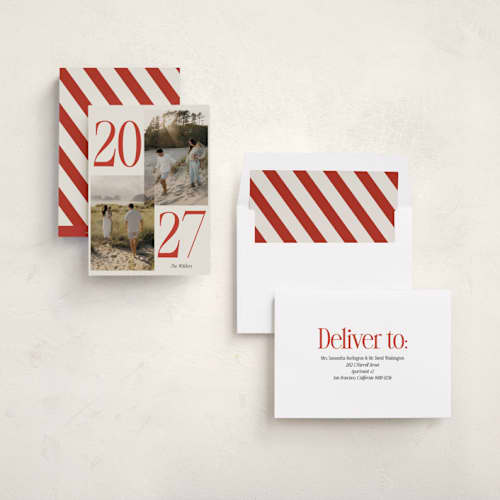 This is a sleigh new year photo cards with standard by Morgan Kendall called balanced printing on recycled smooth signature in standard