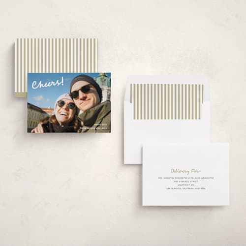 This is a snow new year photo cards with standard by Katherine Moynagh called scripted modern printing on signature in standard