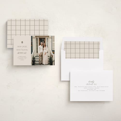 This is a sage new year photo cards with standard by Everett Paper Goods called new but same printing on recycled smooth signature in standard