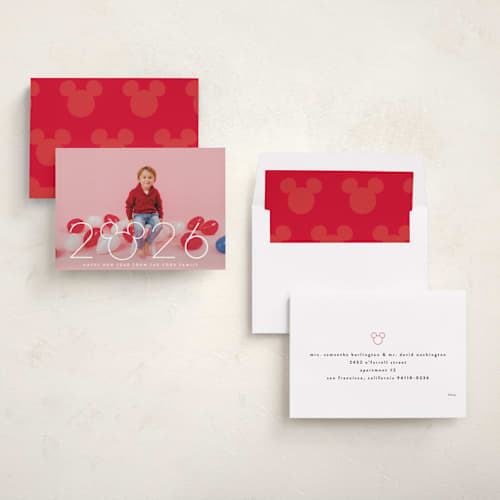 This is a marshmallow new year photo cards with standard by Lori Wemple called disney mickey year printing on recycled smooth signature in standard