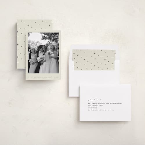 This is a vanilla new year photo cards with standard by Blustery August called chimes printing on recycled smooth signature in standard