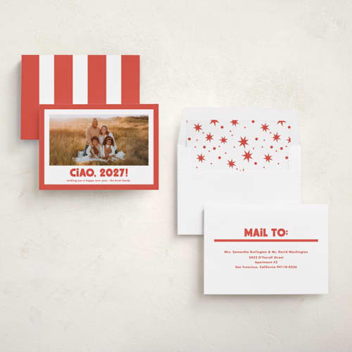 This is a tomato new year photo cards with standard by Megan Davis called trattoria printing on recycled smooth signature in standard