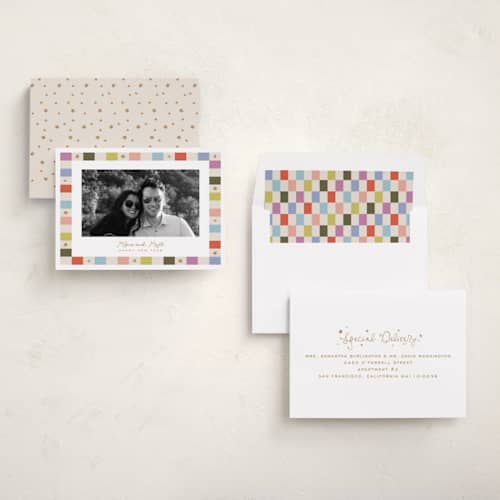 This is a gumdrop new year photo cards with standard by Tamara Hilje called starry tokens printing on recycled smooth signature in standard