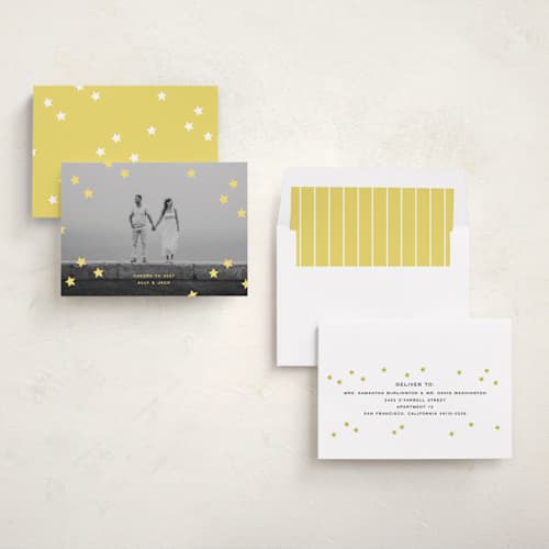 This is a citrus new year photo cards with standard by Ellen Schlegelmilch called spangled printing on recycled smooth signature in standard
