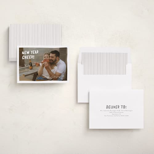 This is a cotton new year photo cards with standard by Meggy Masters called casual cheers printing on recycled smooth signature in standard