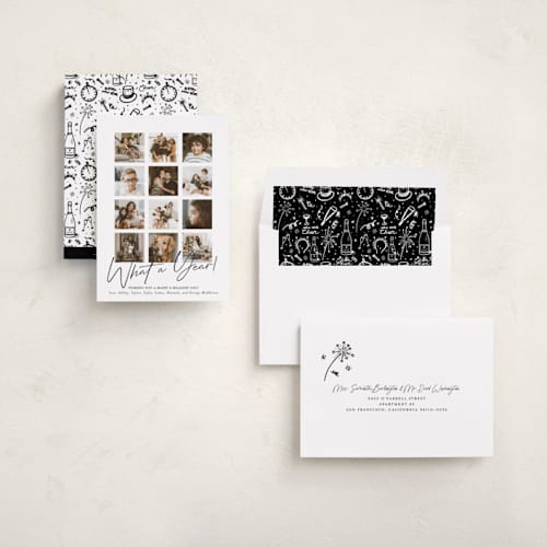 This is a noir new year photo cards with standard by Erika Firm called what a twelve months (year!) printing on recycled smooth signature in standard