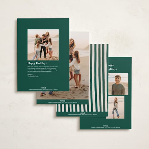This is a pine needle new year photo cards with standard by Teju Reval called vintage stripes printing on recycled smooth signature in standard