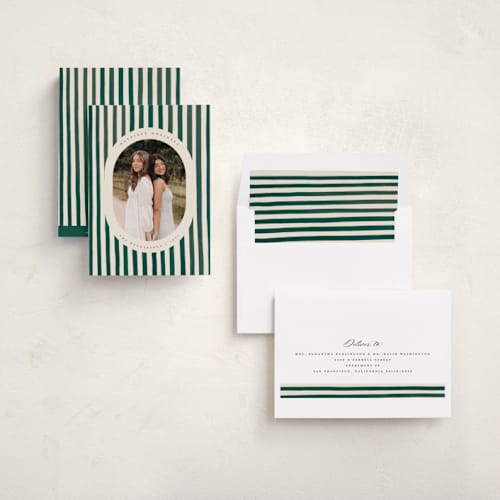 This is a pine needle new year photo cards with standard by Teju Reval called vintage stripes printing on recycled smooth signature in standard