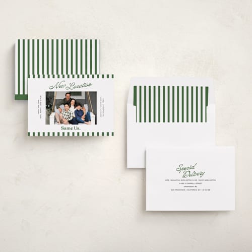 This is a spruce new year photo cards with standard by Owl and Toad called new location printing on recycled smooth signature in standard