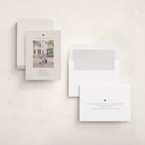 This is a linen new year photo cards with standard by Sierra Lee called new year, new roots printing on recycled smooth signature in standard