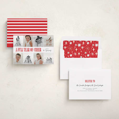 This is a cranberry new year photo cards with standard by Alethea and Ruth called slideshow lineup printing on recycled smooth signature in standard