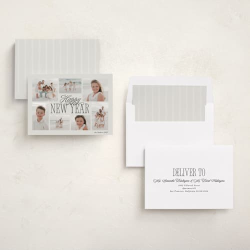 This is a fog new year photo cards with standard by Brianne Larsen called surround printing on recycled smooth signature in standard