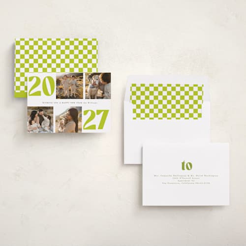 This is a lime new year photo cards with standard by Baumbirdy called bold newyear printing on recycled smooth signature in standard