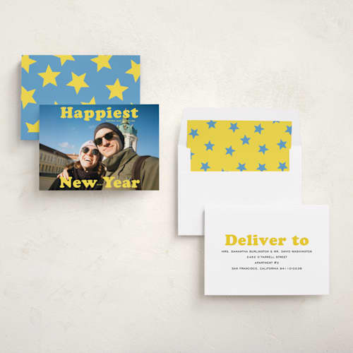 This is a halo new year photo cards with standard by Creo Study called bold greeting printing on recycled smooth signature in standard