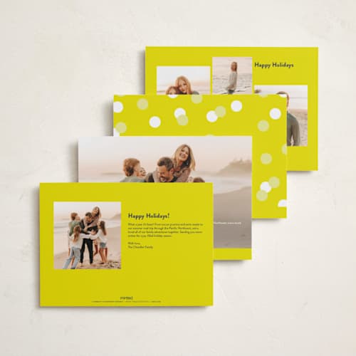 This is a neon yellow new year photo cards with standard by Susan Asbill called boldly printing on recycled smooth signature in standard