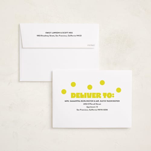This is a neon yellow new year photo cards with standard by Susan Asbill called boldly printing on recycled smooth signature in standard