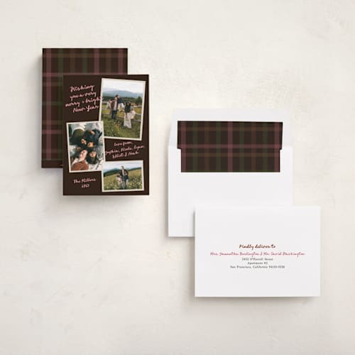 This is a leather new year photo cards with standard by Elly called modern collage printing on recycled smooth signature in standard