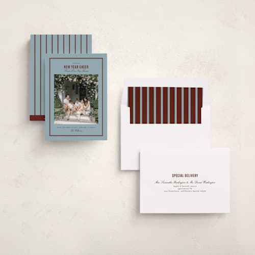 This is a frost new year photo cards with standard by Ana de Sousa called new foundations printing on recycled smooth signature in standard