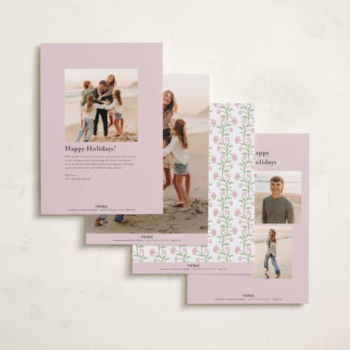 This is a candy new year photo cards with standard by Sarah Knight called block print florals printing on recycled smooth signature in standard