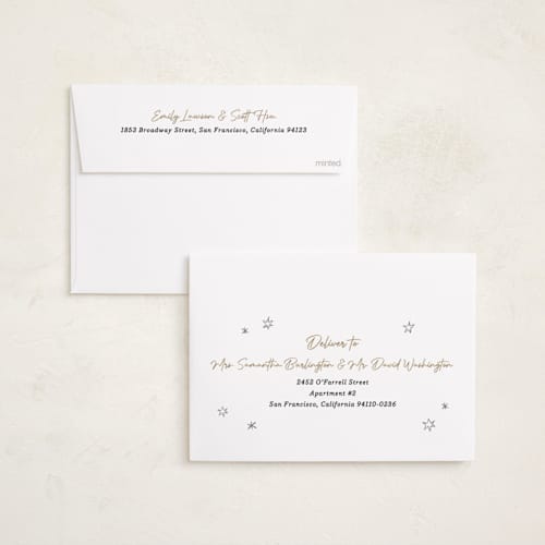This is a ivory new year photo cards with standard by Cass Loh called scattered joy printing on recycled smooth signature in standard