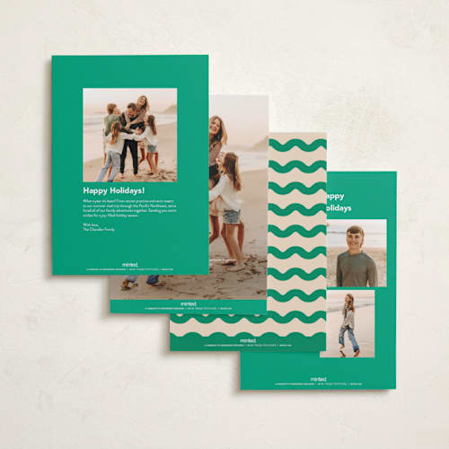 This is a elf shoes new year photo cards with standard by Creo Study called squiggle overlay printing on recycled smooth signature in standard