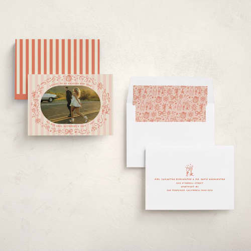 This is a poppy new year photo cards with standard by Creo Study called doodled cheers printing on recycled smooth signature in standard