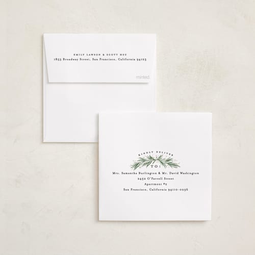 This is a coal holiday card ornaments with standard by Everett Paper Goods called full wreath printing on recycled smooth signature in ornament