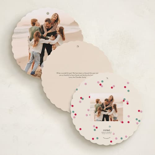 This is a mint holiday card ornaments with standard by fatfatin called family tree printing on recycled smooth signature in ornament
