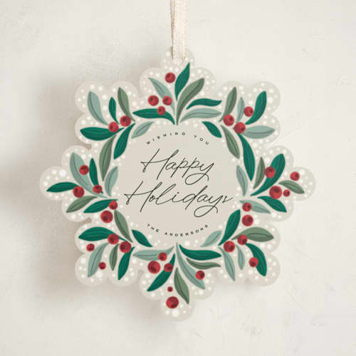 This is a wreath holiday card ornaments with standard by Yuliya Evseeva called winter wreath printing on signature in ornament