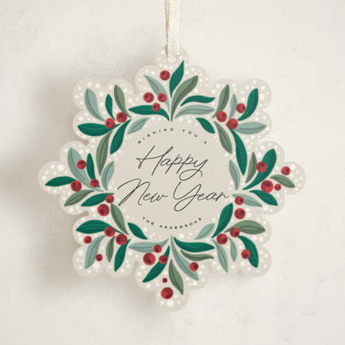 This is a wreath holiday card ornaments with standard by Yuliya Evseeva called winter wreath printing on signature in ornament