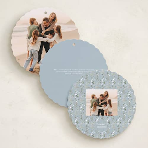 This is a frost holiday card ornaments with standard by Itsy Belle Studio called evergreen wreath printing on recycled smooth signature in ornament