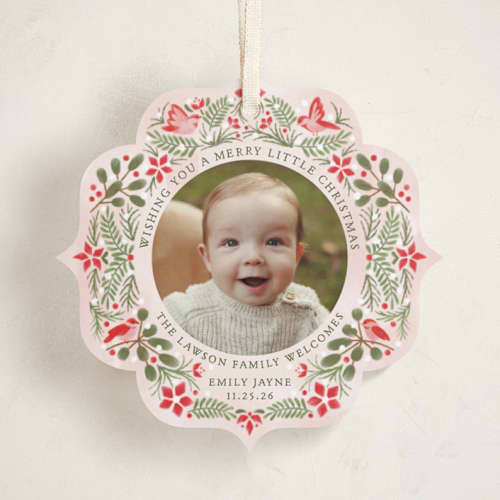 This is a cardinal holiday card ornaments with standard by Paper Sun Studio called a little more merry printing on recycled smooth signature in ornament