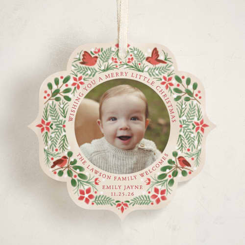 This is a robin holiday card ornaments with standard by Paper Sun Studio called a little more merry printing on recycled smooth signature in ornament