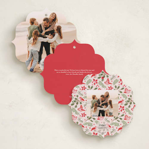 This is a cardinal holiday card ornaments with standard by Paper Sun Studio called a little more merry printing on recycled smooth signature in ornament