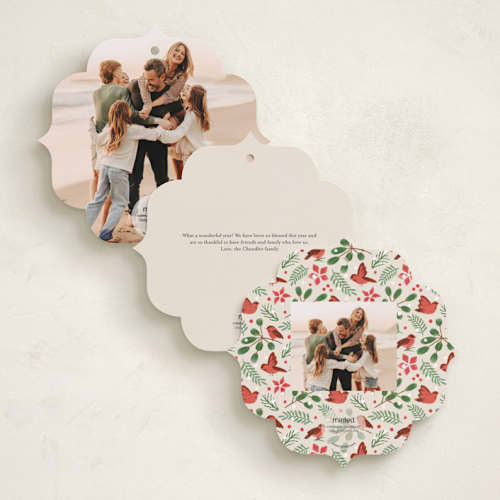 This is a robin holiday card ornaments with standard by Paper Sun Studio called a little more merry printing on recycled smooth signature in ornament