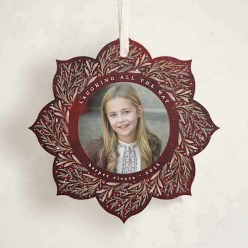 This is a berry holiday card ornaments with standard by Anastasia Makarova called gentle greenery printing on recycled smooth signature in ornament