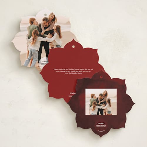 This is a berry holiday card ornaments with standard by Anastasia Makarova called gentle greenery printing on recycled smooth signature in ornament