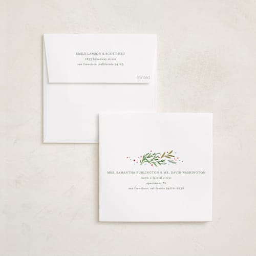 This is a pudding holiday card ornaments with standard by Anastasia Makarova called gentle greenery printing on recycled smooth signature in ornament