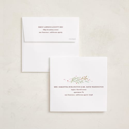 This is a berry holiday card ornaments with standard by Anastasia Makarova called gentle greenery printing on recycled smooth signature in ornament