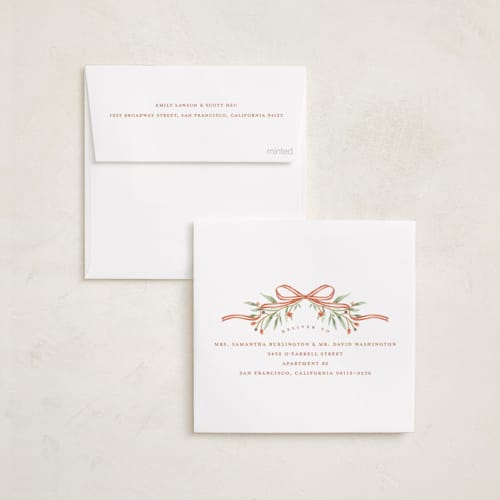 This is a cider holiday card ornaments with standard by Susan Zinader called first christmas wreath printing on recycled smooth signature in ornament