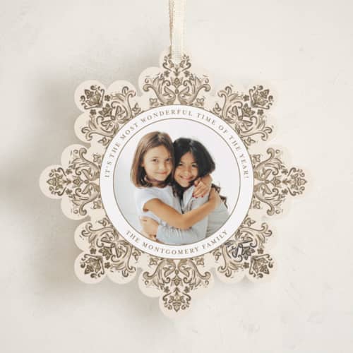 This is a gingerbread holiday card ornaments with standard by Jenna Holcomb called azulejo printing on recycled smooth signature in ornament