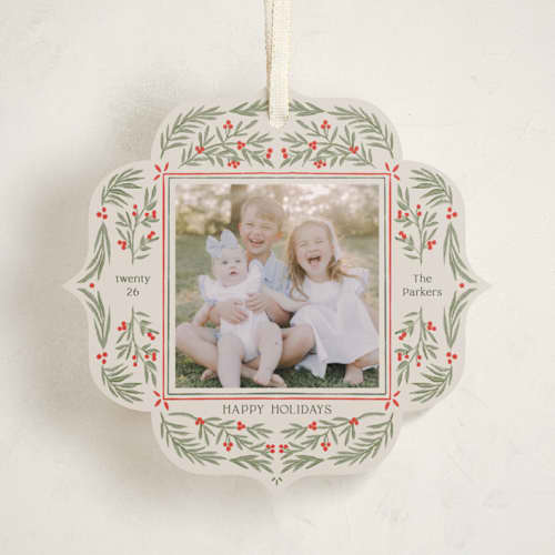 This is a eggnog holiday card ornaments with standard by Elly called flourish wreath printing on recycled smooth signature in ornament